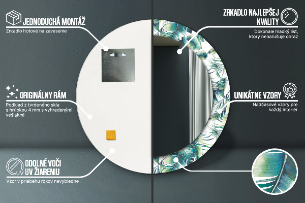 Miroir rond cadre avec impression Feuilles