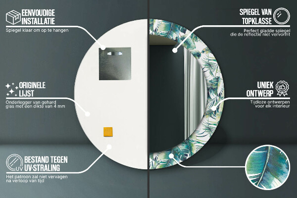 Miroir rond cadre avec impression Feuilles