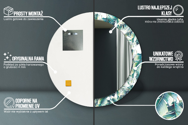 Miroir rond cadre avec impression Feuilles