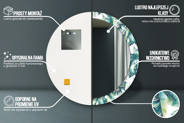 Miroir rond cadre avec impression Feuilles