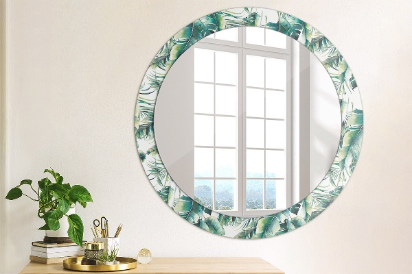 Miroir rond cadre avec impression Feuilles