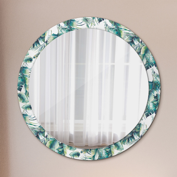 Miroir rond cadre avec impression Feuilles