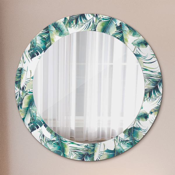 Miroir rond cadre avec impression Feuilles
