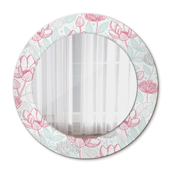Miroir rond cadre avec impression Fleurs