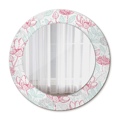 Miroir rond cadre avec impression Fleurs
