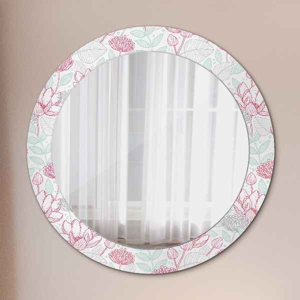 Miroir rond cadre avec impression Fleurs