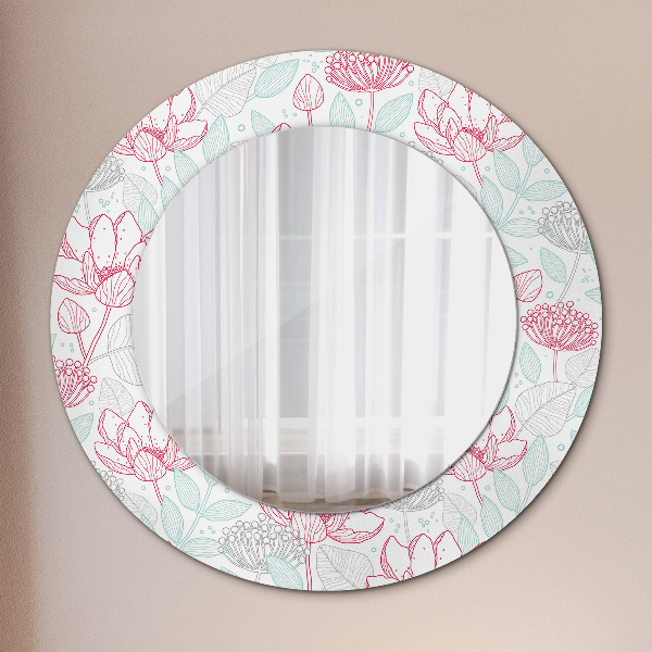 Miroir rond cadre avec impression Fleurs