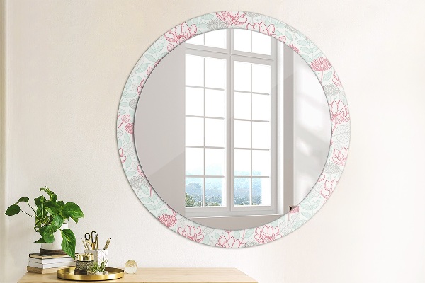 Miroir rond cadre avec impression Fleurs
