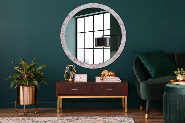 Miroir rond cadre avec impression Fleurs