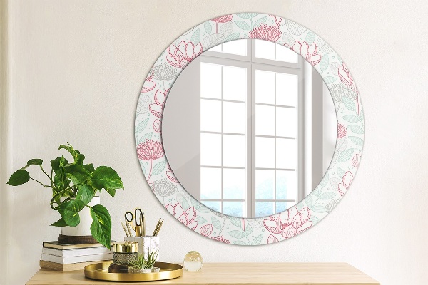 Miroir rond cadre avec impression Fleurs