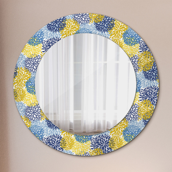 Miroir rond cadre avec impression Fleurs bleues
