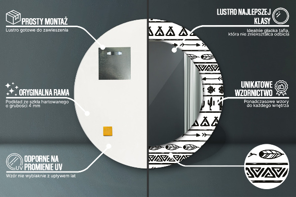 Miroir rond cadre avec impression Boho minimaliste