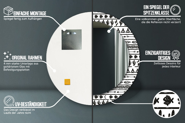 Miroir rond cadre avec impression Boho minimaliste