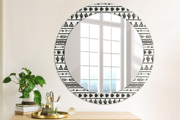 Miroir rond cadre avec impression Boho minimaliste