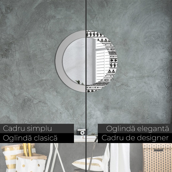 Miroir rond cadre avec impression Boho minimaliste