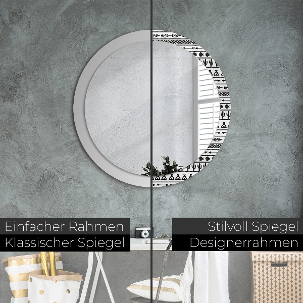 Miroir rond cadre avec impression Boho minimaliste