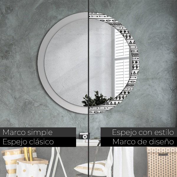 Miroir rond cadre avec impression Boho minimaliste