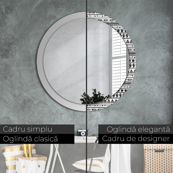 Miroir rond cadre avec impression Boho minimaliste