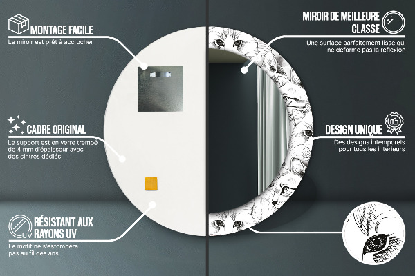 Miroir rond cadre avec impression Animaux de compagnie chats