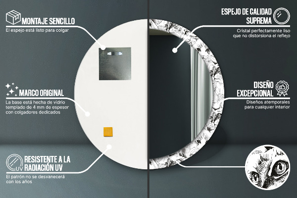Miroir rond cadre avec impression Animaux de compagnie chats