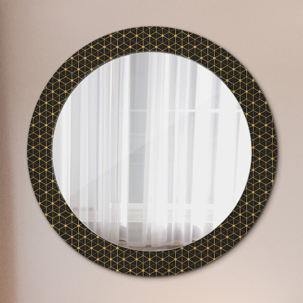 Miroir rond cadre avec impression Géométrie hexagonale