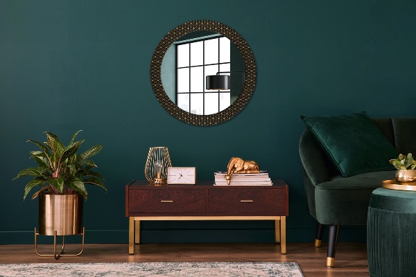 Miroir rond cadre avec impression Géométrie hexagonale