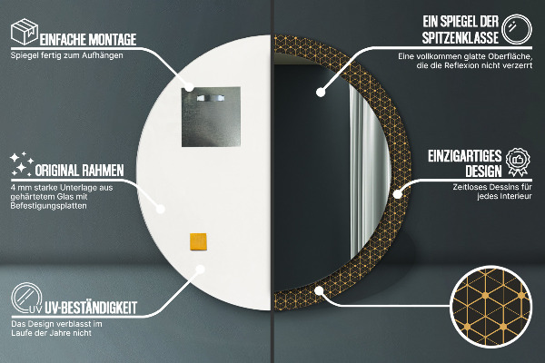 Miroir rond cadre avec impression Géométrie hexagonale