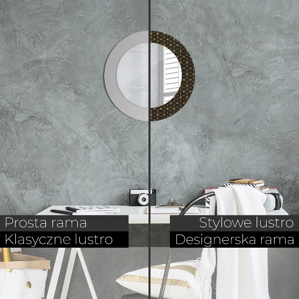 Miroir rond cadre avec impression Géométrie hexagonale