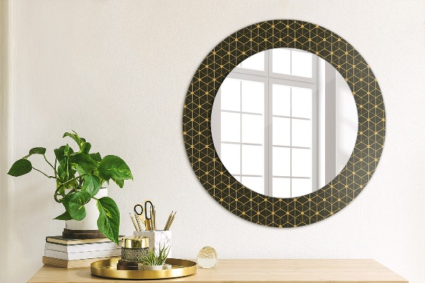 Miroir rond cadre avec impression Géométrie hexagonale