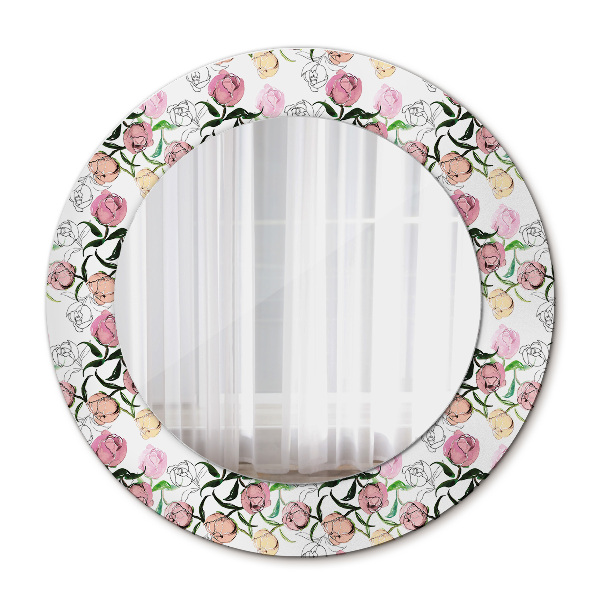 Miroir rond cadre avec impression Poudons de pivoine