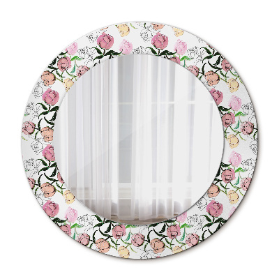 Miroir rond cadre avec impression Poudons de pivoine