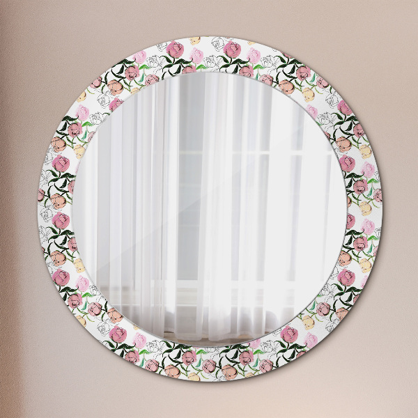 Miroir rond cadre avec impression Poudons de pivoine