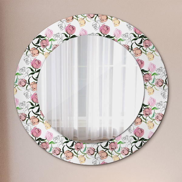Miroir rond cadre avec impression Poudons de pivoine