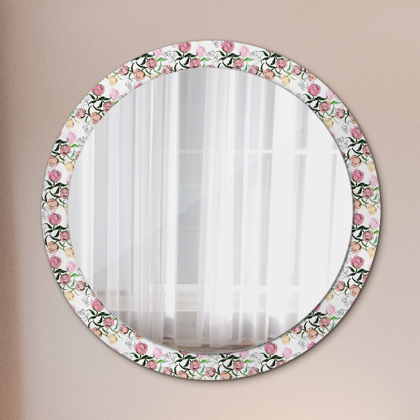 Miroir rond cadre avec impression Poudons de pivoine