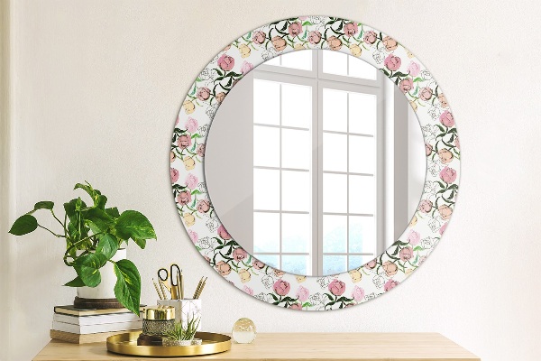 Miroir rond cadre avec impression Poudons de pivoine