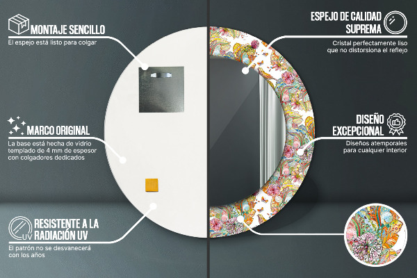 Miroir rond cadre avec impression Un rêve sur la terre des contes de fées