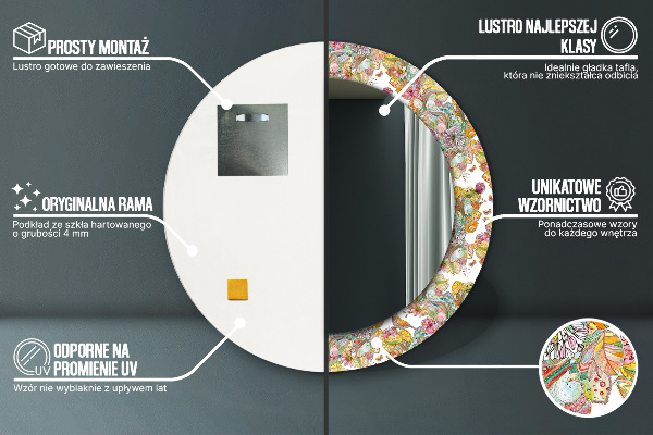 Miroir rond cadre avec impression Un rêve sur la terre des contes de fées