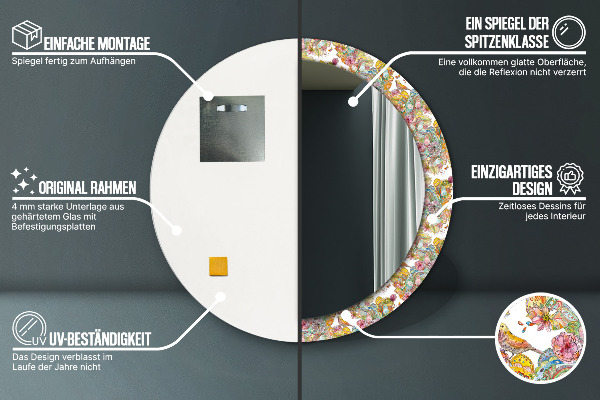 Miroir rond cadre avec impression Un rêve sur la terre des contes de fées