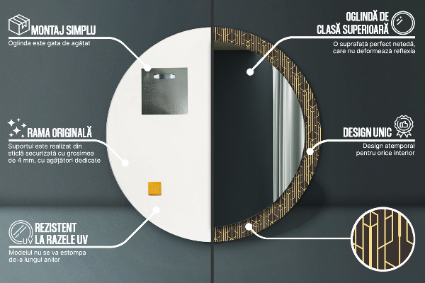 Miroir rond cadre avec impression Abstrait