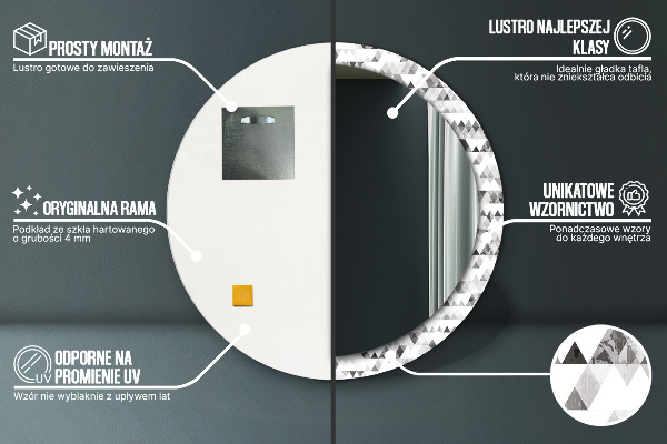 Miroir rond cadre avec impression Triangle arc-en-ciel