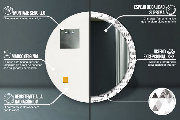 Miroir rond cadre avec impression Triangle arc-en-ciel