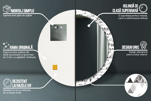Miroir rond cadre avec impression Triangle arc-en-ciel