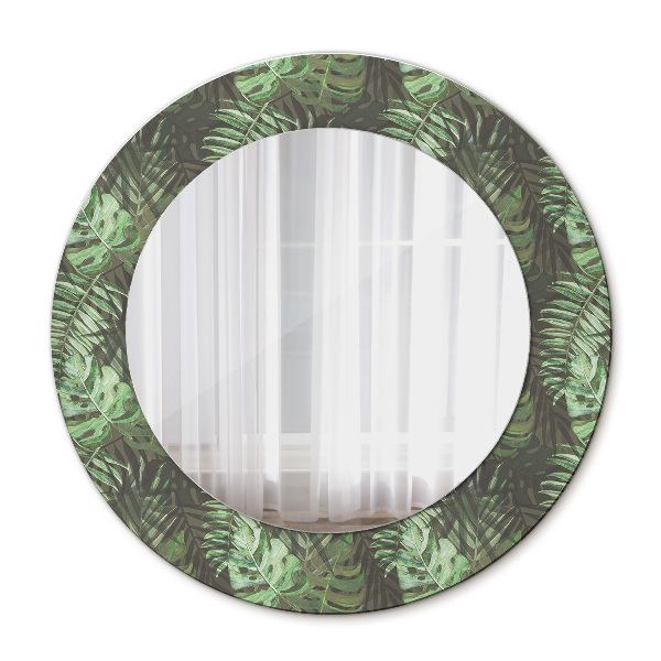 Miroir rond cadre avec impression Feuilles tropicales