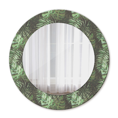 Miroir rond cadre avec impression Feuilles tropicales