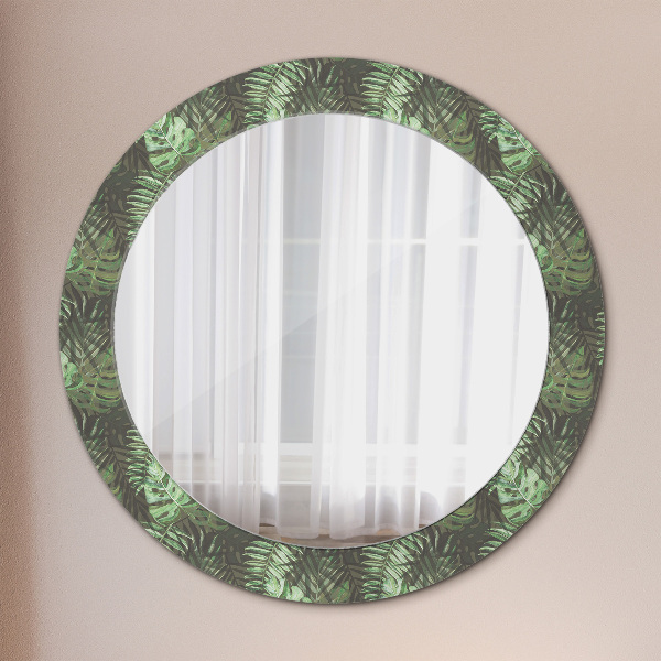 Miroir rond cadre avec impression Feuilles tropicales