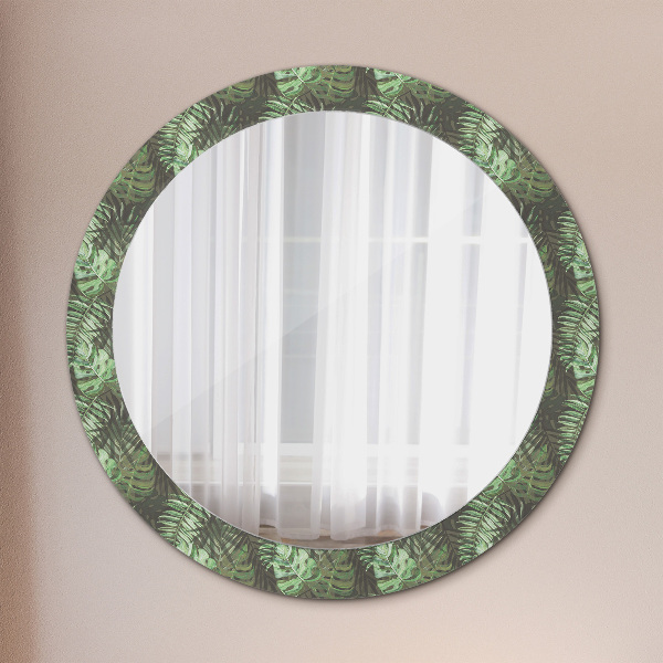 Miroir rond cadre avec impression Feuilles tropicales