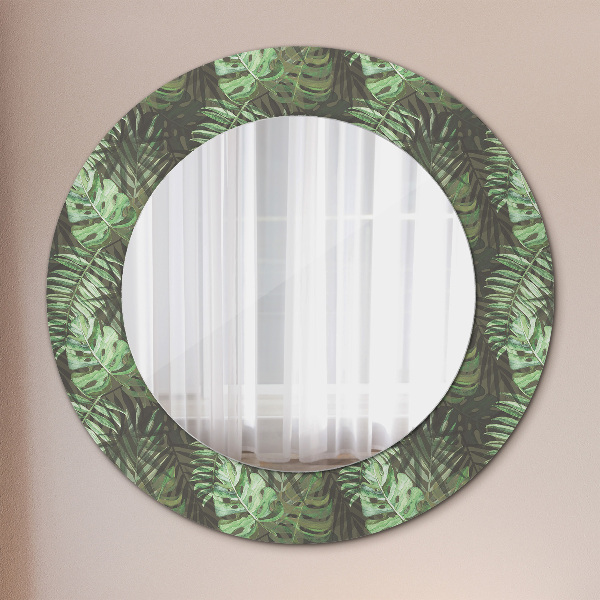 Miroir rond cadre avec impression Feuilles tropicales