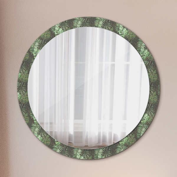 Miroir rond cadre avec impression Feuilles tropicales