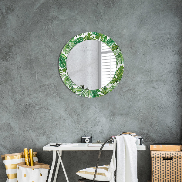 Miroir rond cadre avec impression Feuilles de la jungle