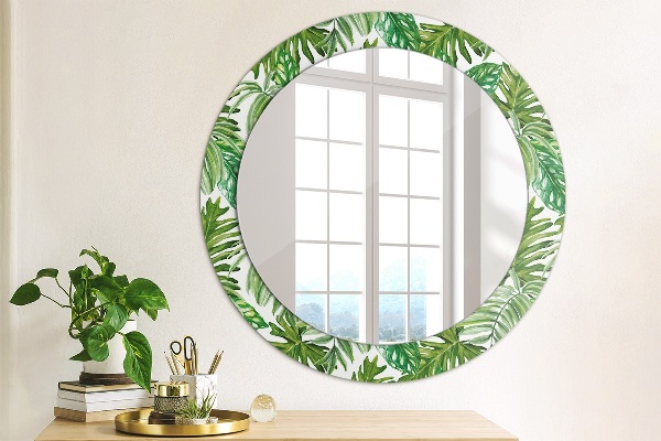 Miroir rond cadre avec impression Feuilles de la jungle